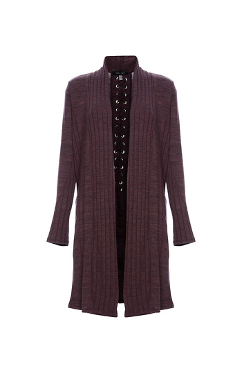 Laced Back Side Slits Cardigan Slide 1
