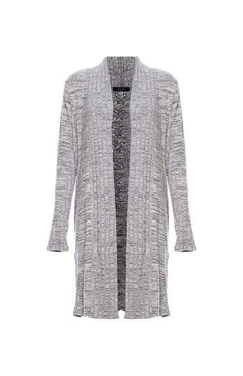 Laced Back Side Slits Cardigan Slide 1