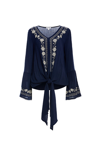 Embroidered Statement Sleeves Top Slide 1