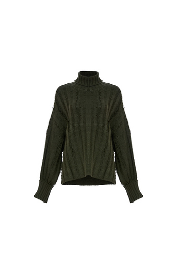 Cuffed Sleeves Turtleneck Sweater Slide 1