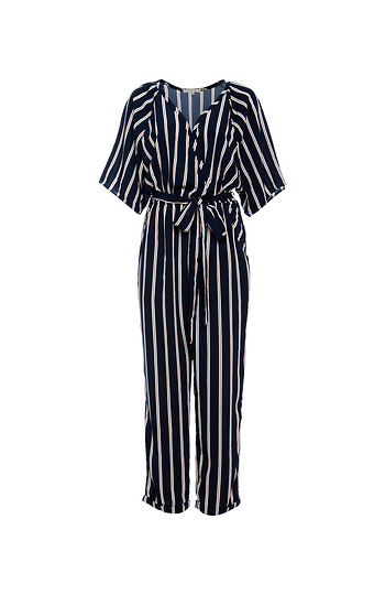 Striped Surplice 3/4 Sleeve Jumpsuit Slide 1