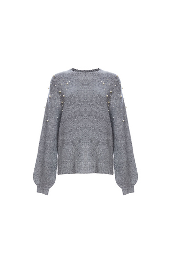 Pearl Beaded Shoulders Sweater Slide 1