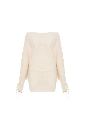 Tie Sleeves Boat Neck Sweater Slide 1