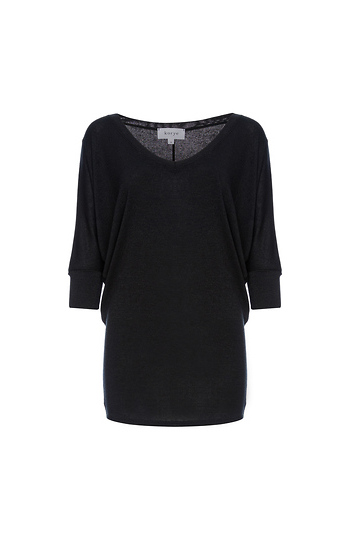 Nadia Quarter Sleeve Dolman V-Neck Hacci Top Slide 1