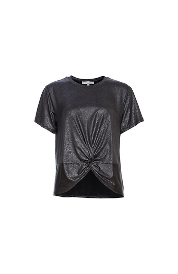 Front Knot Metallic Short Sleeve Top Slide 1