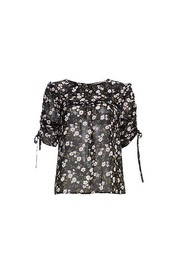 Sheer Floral Ruffled Bib Top Slide 1