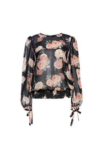 Long Blouson Sleeves Printed Top Slide 1