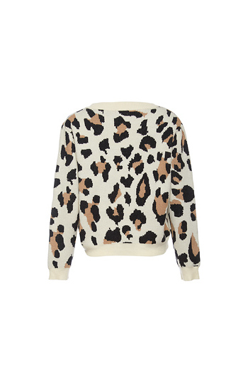 Leopard Print Crew Neck Sweater in Cream Multi | DAILYLOOK