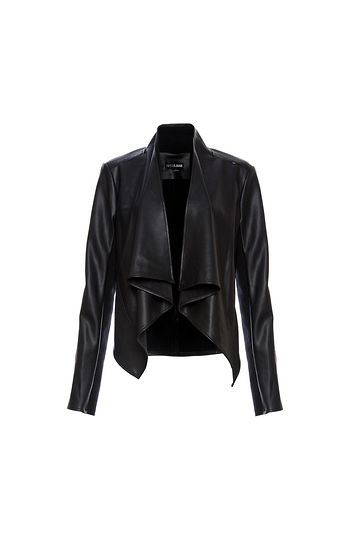 Draped Front Faux Leather Jacket Slide 1