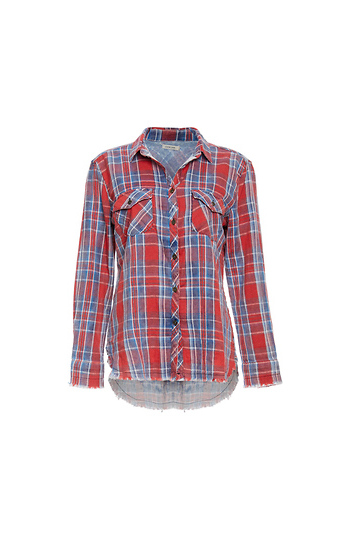 Sneak Peek Raw Hem Button Up Plaid Shirt Slide 1