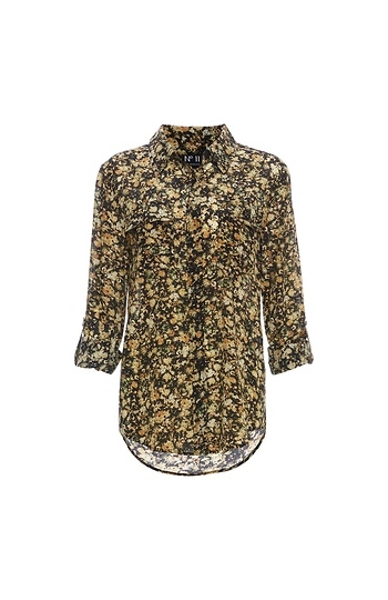 100% Silk Floral Long Sleeve Button Up Top Slide 1