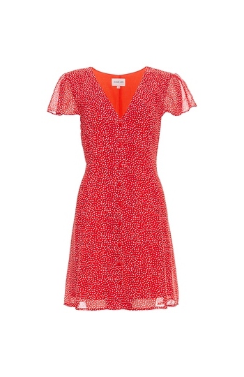 Buttoned Front Polka Dot Dress Slide 1