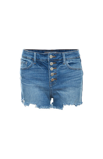 Just USA High Rise Button Fly Shorts with Frayed Hem Slide 1
