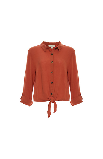 Button Up Front Knot Shirt Slide 1