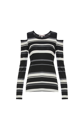 Red Haute Exposed Shoulder Stripe Long Sleeve Slide 1