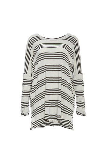 Oversized Round Neck Striped Dolman Top Slide 1