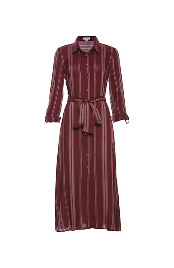 Pinstripe Tie Waist Shirtdress Slide 1