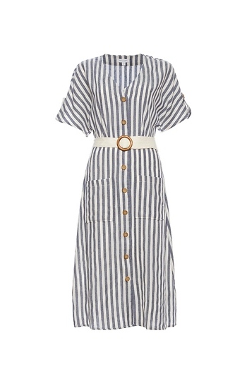 Short Sleeve Striped Button Up Dress Slide 1