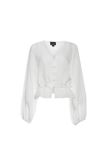 Buttoned Front Blouson Sleeves Top Slide 1