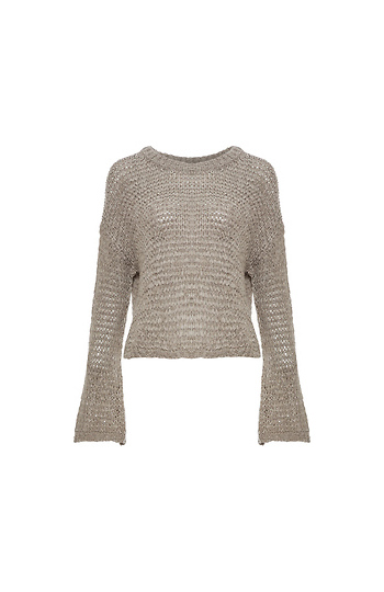 Crew Neck Flared Sleeves Lightweight Sweater Slide 1