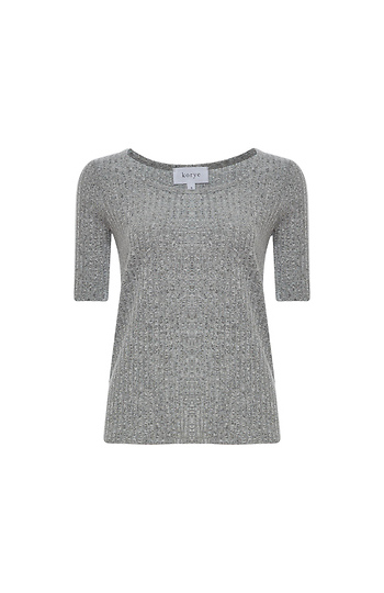 2/3 Sleeve Scoop Neck Ribbed Top Slide 1