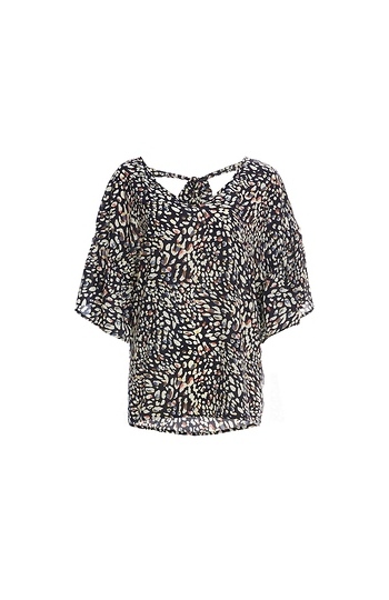 V-Neck Tie Back Printed Top Slide 1