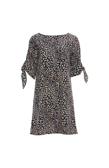 Leopard Print Tie Sleeves Dress Slide 1