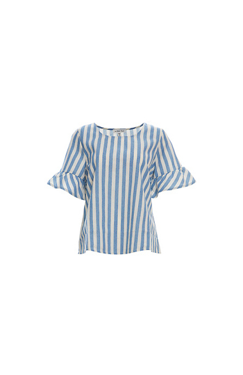 Stripe Blouse with Ruffle Sleeves Slide 1