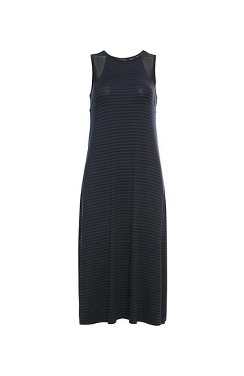 Sleeveless Striped Dress with Mesh Detail Slide 1