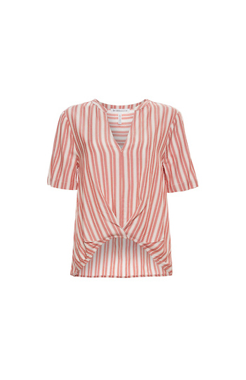 BCBGeneration Pleat Front Short Sleeve Striped Top Slide 1