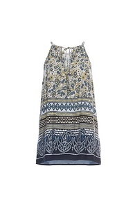 Neck Tie Sleeveless Printed Top Slide 1
