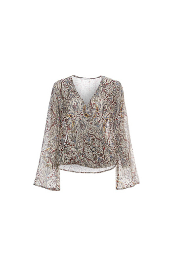 Surplice Flare Sleeves Printed Top Slide 1