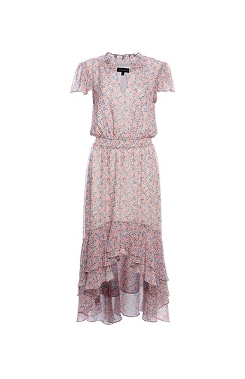 1.STATE Floral Mock Neck High Low Dress Slide 1