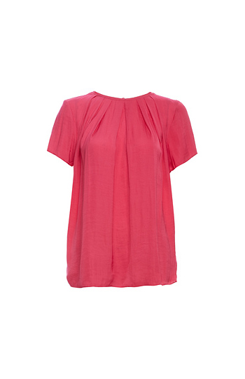 Pleated Round Neck Short Sleeve Top Slide 1