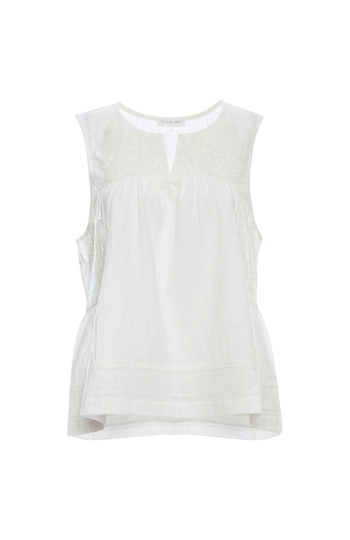 Woven Details Split Neck Sleeveless Top Slide 1