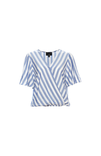 Striped Crossover Front Short Sleeve Blouse Slide 1