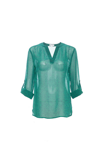 Split Neck Long Sleeve Top Slide 1