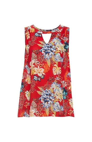 Front Keyhole Sleeveless Printed Top Slide 1
