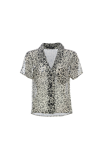 Buttoned Front Short Sleeve Printed Top Slide 1