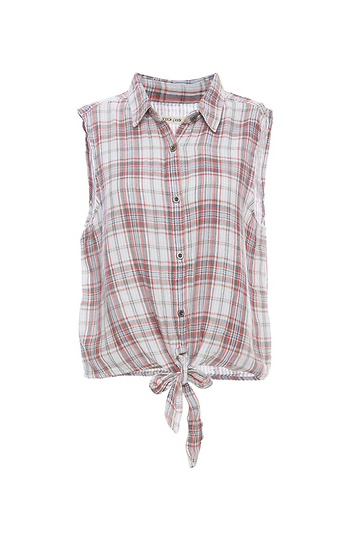 Sneak Peek Sleeveless Button Down Plaid Slide 1