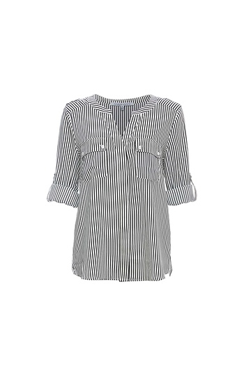 Split Neck Striped Button Up Slide 1