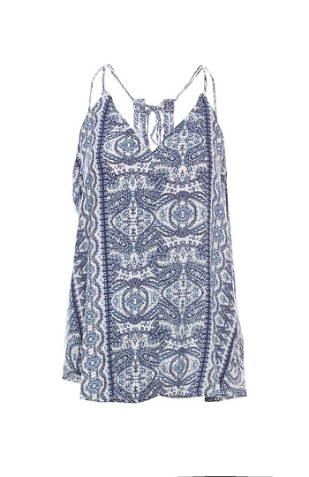 Printed Tie Back Sleeveless Top Slide 1