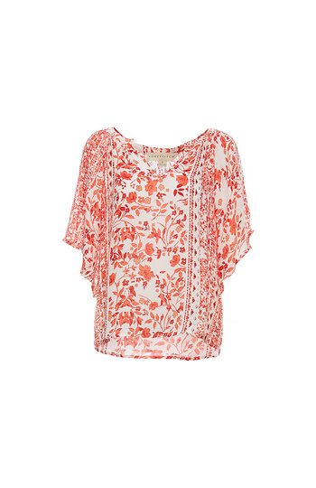 Printed V-Neck Butterfly Sleeve Top Slide 1