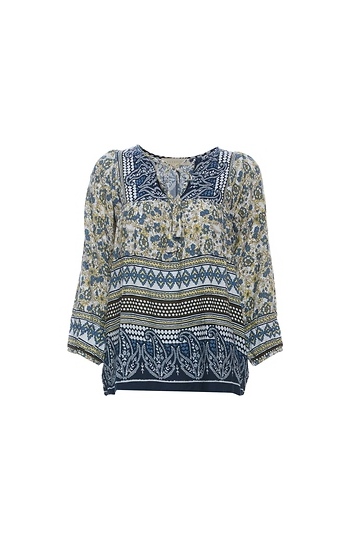 3/4 Sleeve Border Print Top Slide 1