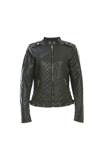 CoffeeShop Quilted Zip Up Leather Jacket Slide 1