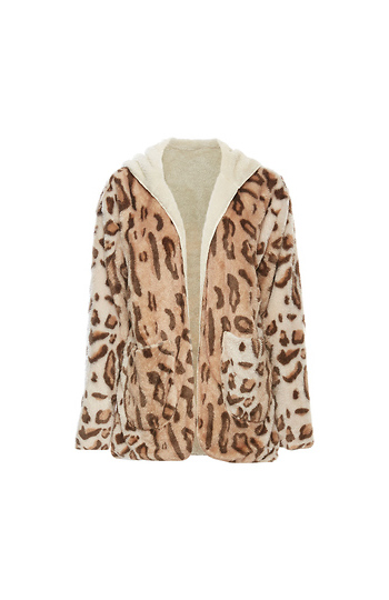 CoffeeShop Hooded Leopard Print Fleece Jacket Slide 1