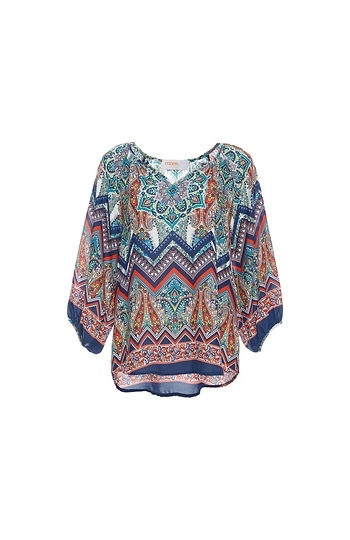 Split Neck 3/4 Sleeve Top Slide 1