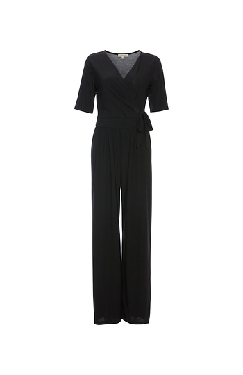 Surplice Faux Wrap Short Sleeve Jumpsuit Slide 1