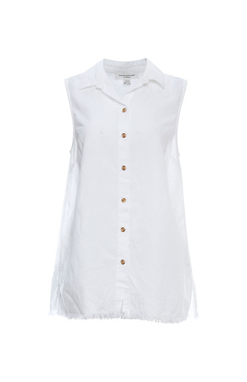 Beach Lunch Lounge Sleeveless Raw Hem Button Down Slide 1
