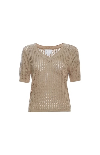 Line & Dot V-Neck Open Knit Top Slide 1